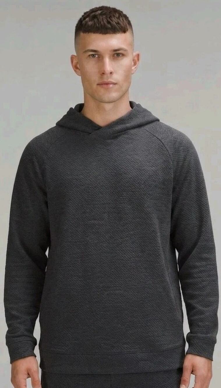 Lululemon Men's Sz XS At Ease Textured Double Knit Cotton Hoodie Black Heather